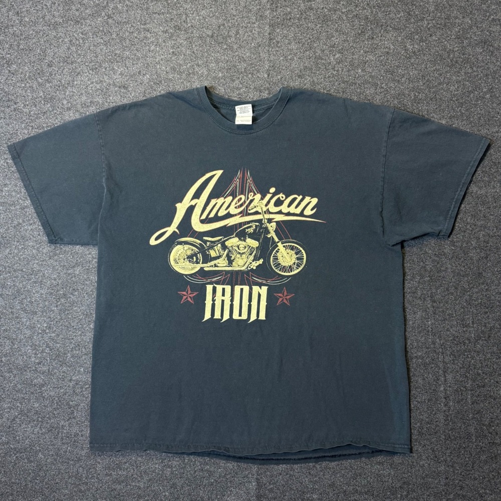 Vintage American Iron T-Shirt Mens 2XL Black Biker Graphic Chopper Tee